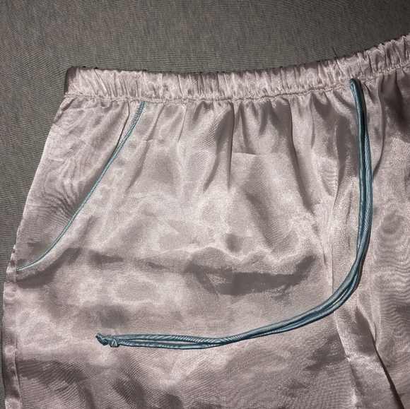 White silk Bride Shorts with rhinestone and light blue detail, size L - Picture 5 of 6